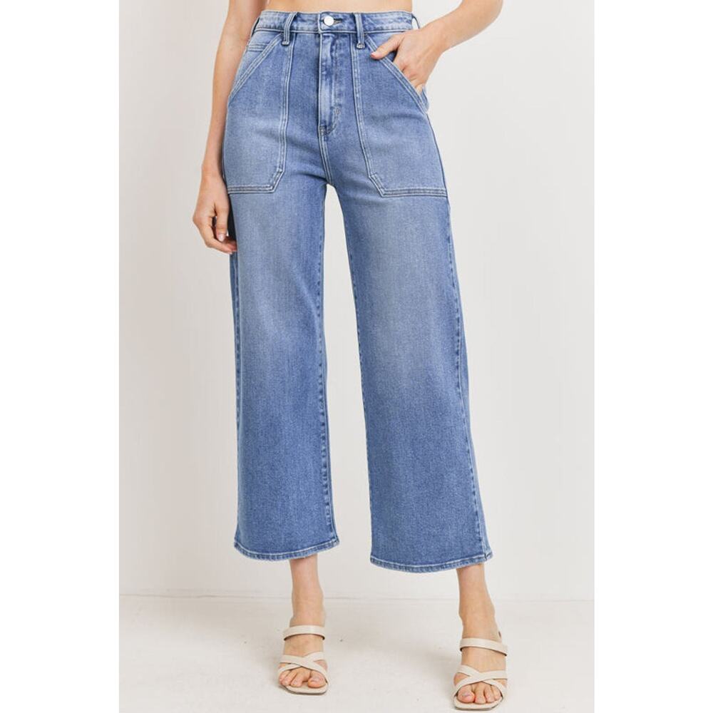 Nati Utility Pocket Wide Leg Jeans - 29 - Medium Wash